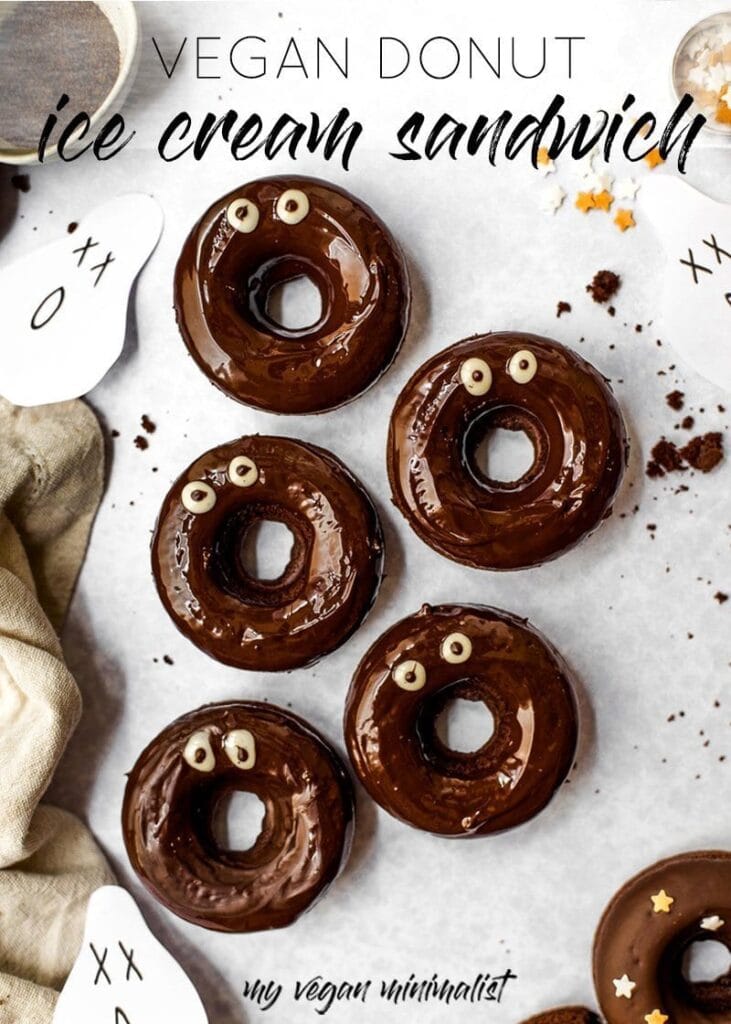 Glazed donuts with small white googly eyes