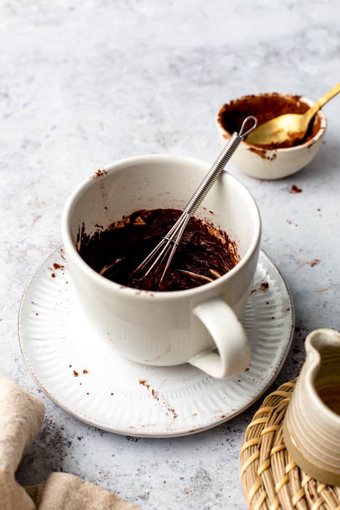 Vegan hot chocolate paste in a mug. 