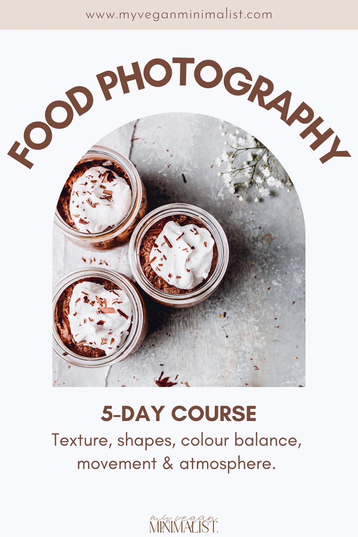 A photo of chocolate mousse with the title 'food photography' written in capitals on top.