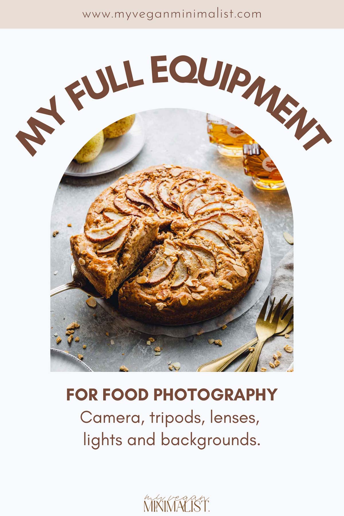 A graphic containing a photo of a cake in the middle with a text 'My Full Equipment' around it. 