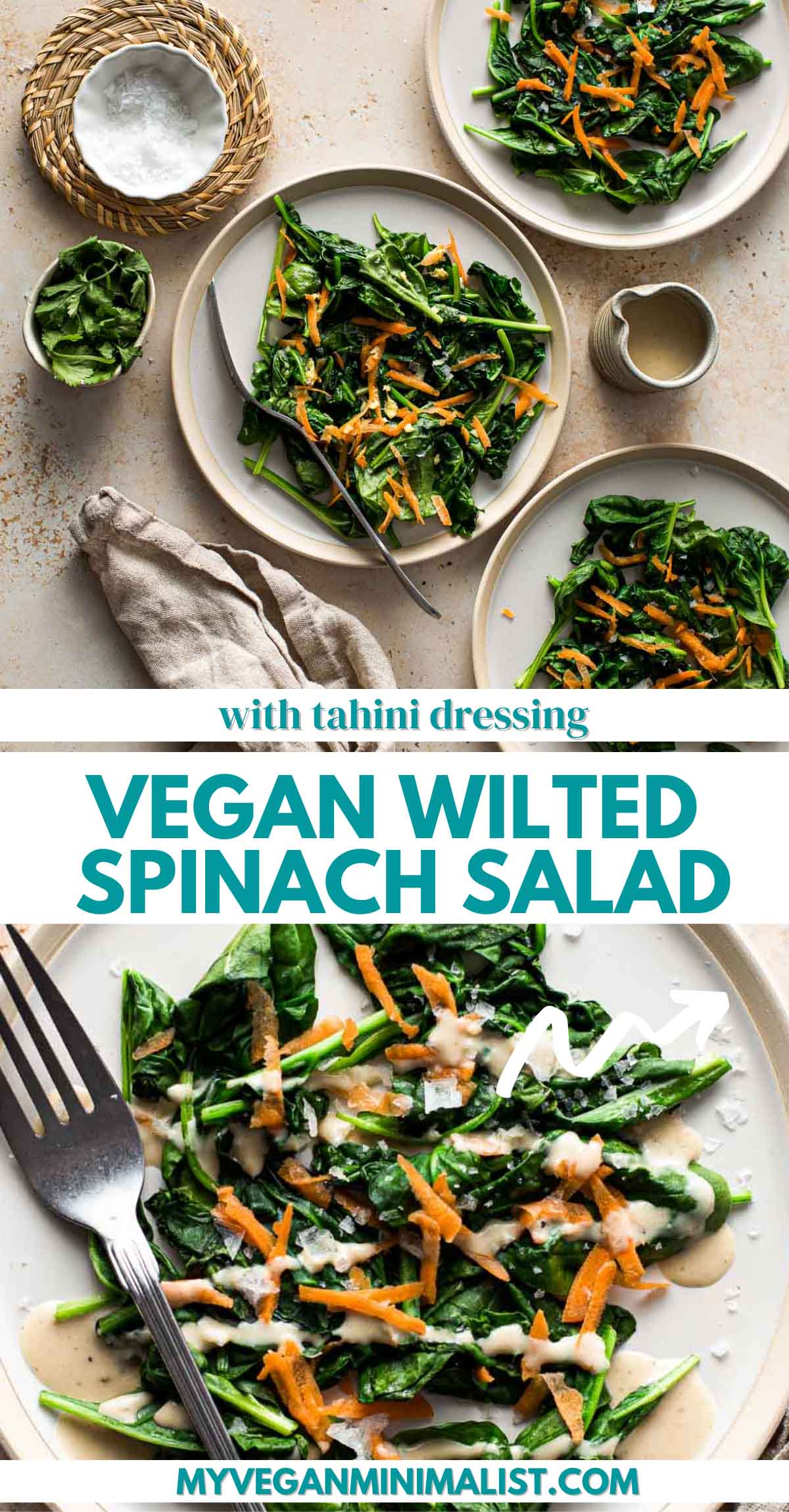 Vegan Wilted Spinach Salad with Tahini Dressing - My Vegan Minimalist