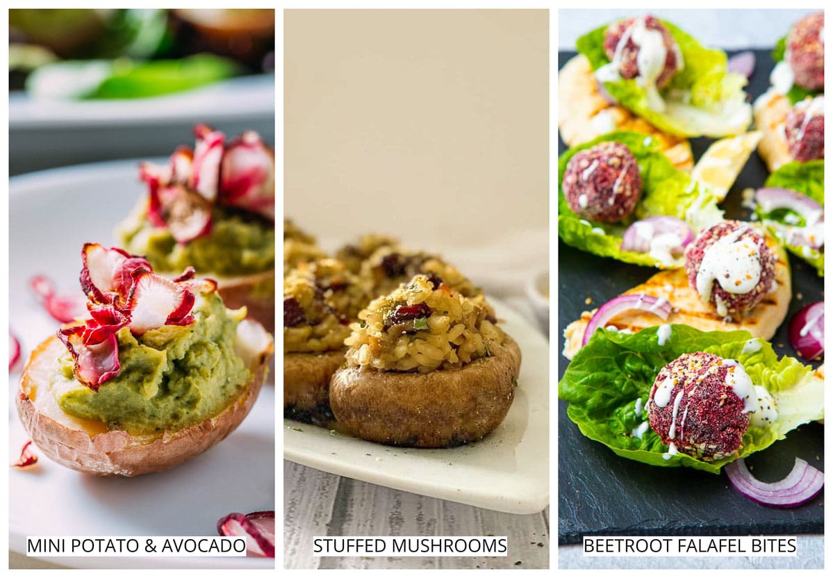 A collage of three images next to each other showing different amuse bouche recipes.