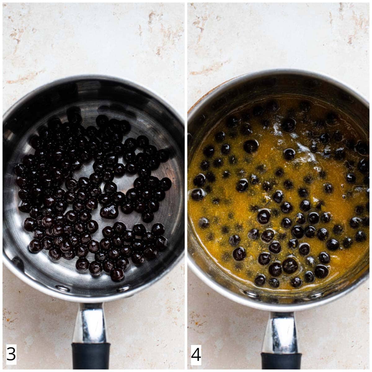 A collage of two images showing how to cook tapioca pearls.