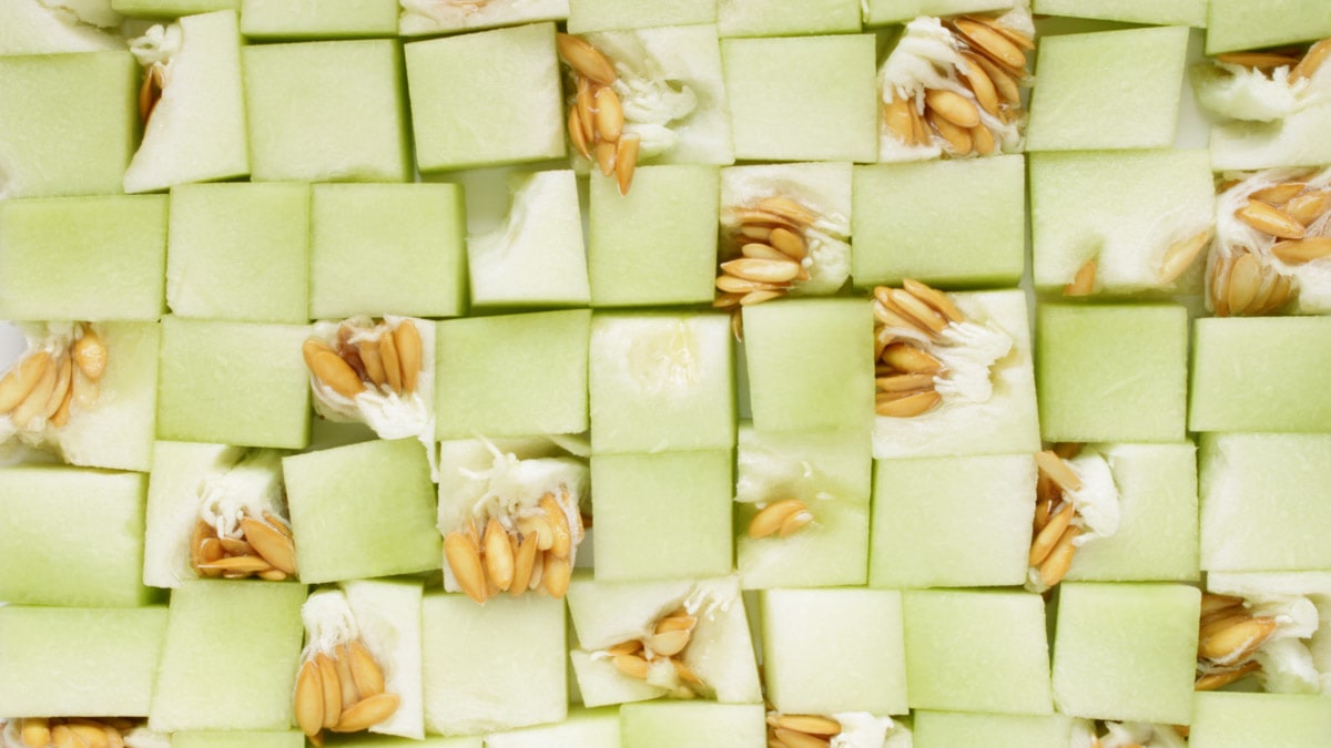 Honeydew melon cut into cubes.