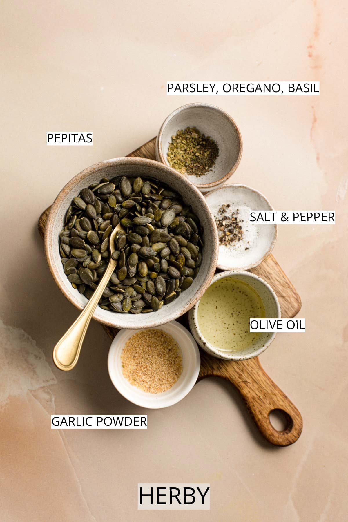 Ingredients needed for herby roasted pepitas