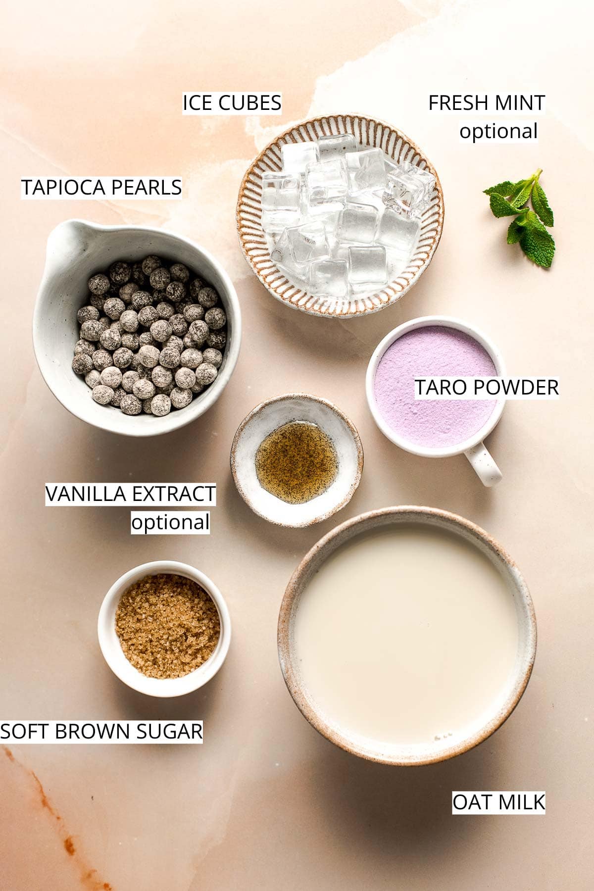 Ingredients needed to make taro smoothie.