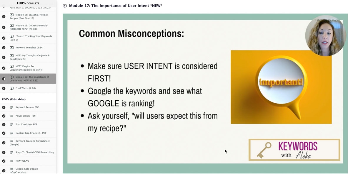 A screenshot from the Cooking with Keywords course.