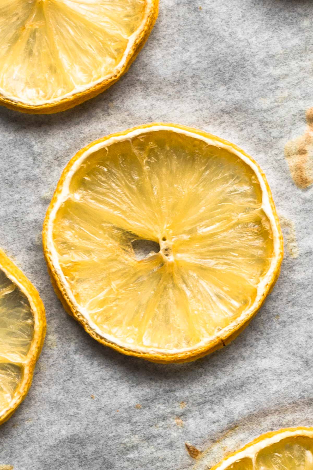 A close-up view of a lemon slice.