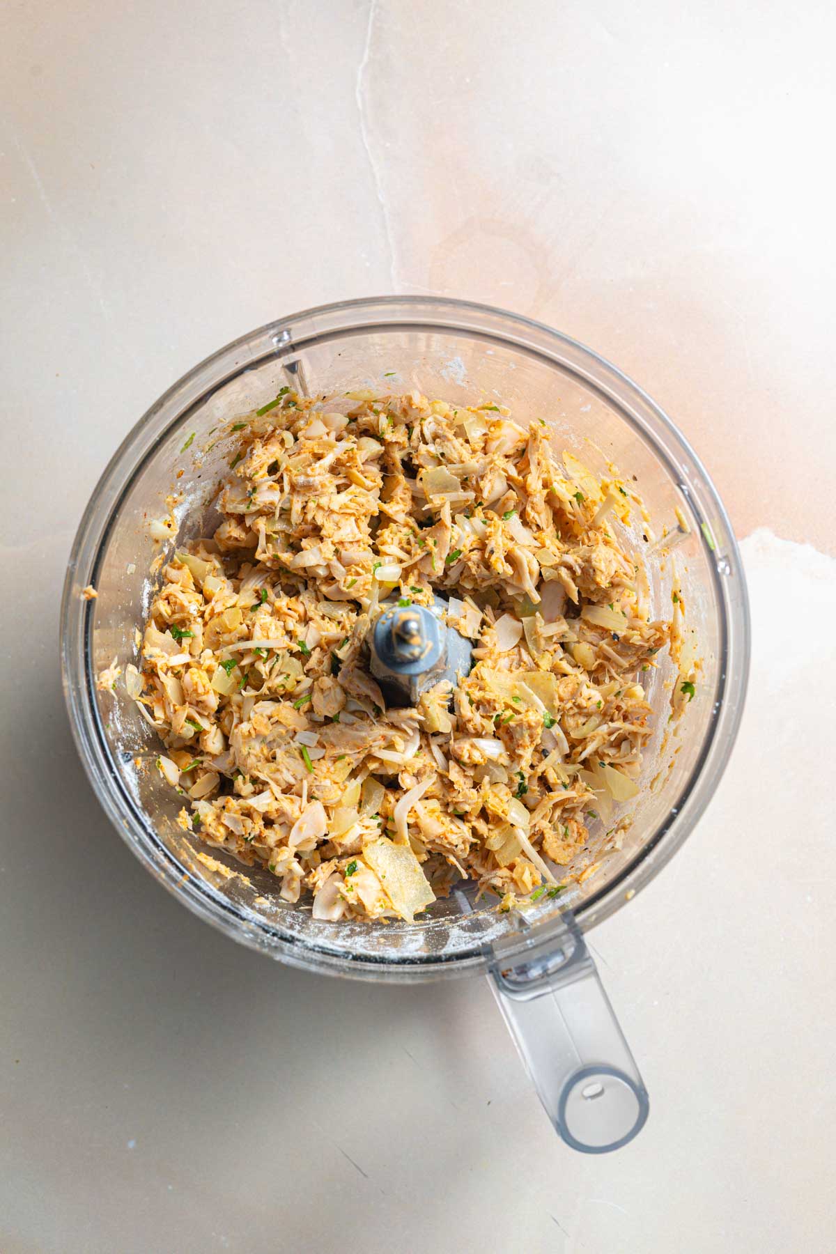 Blended burger mixture in a food processor