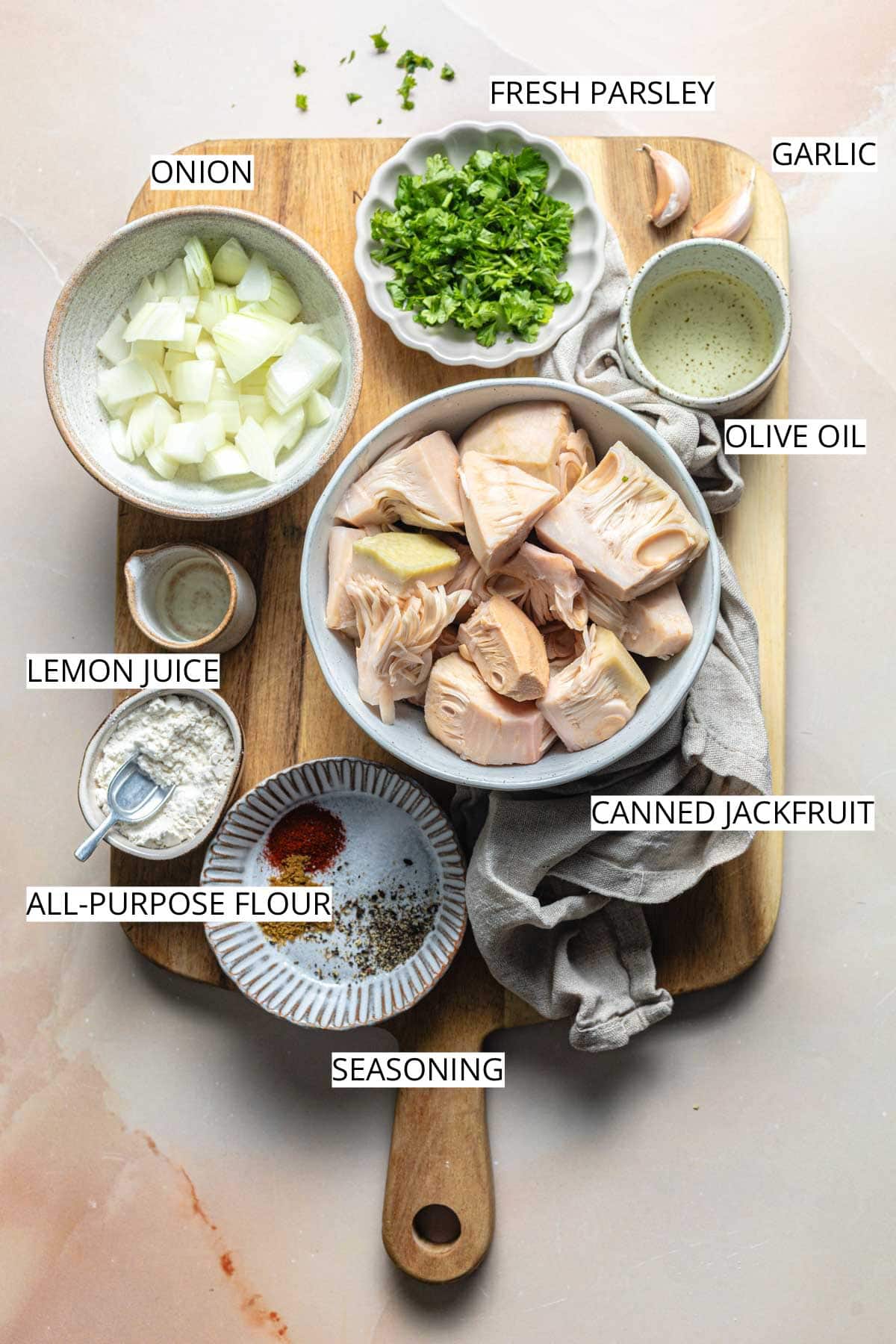 All ingredients needed to make a jackfruit burger