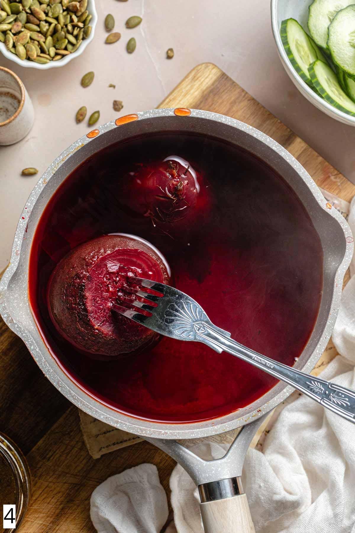 Cooked beets in a saucepan