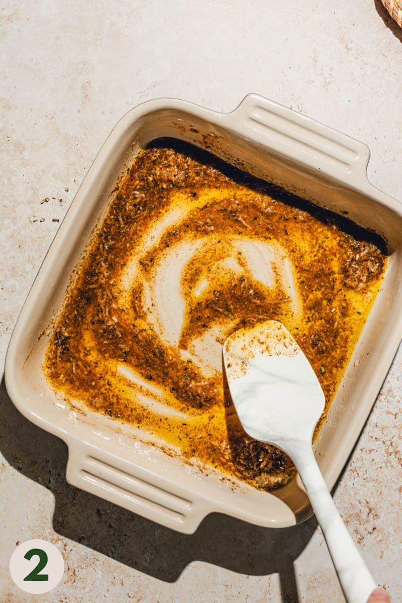Marinade in a shallow pan