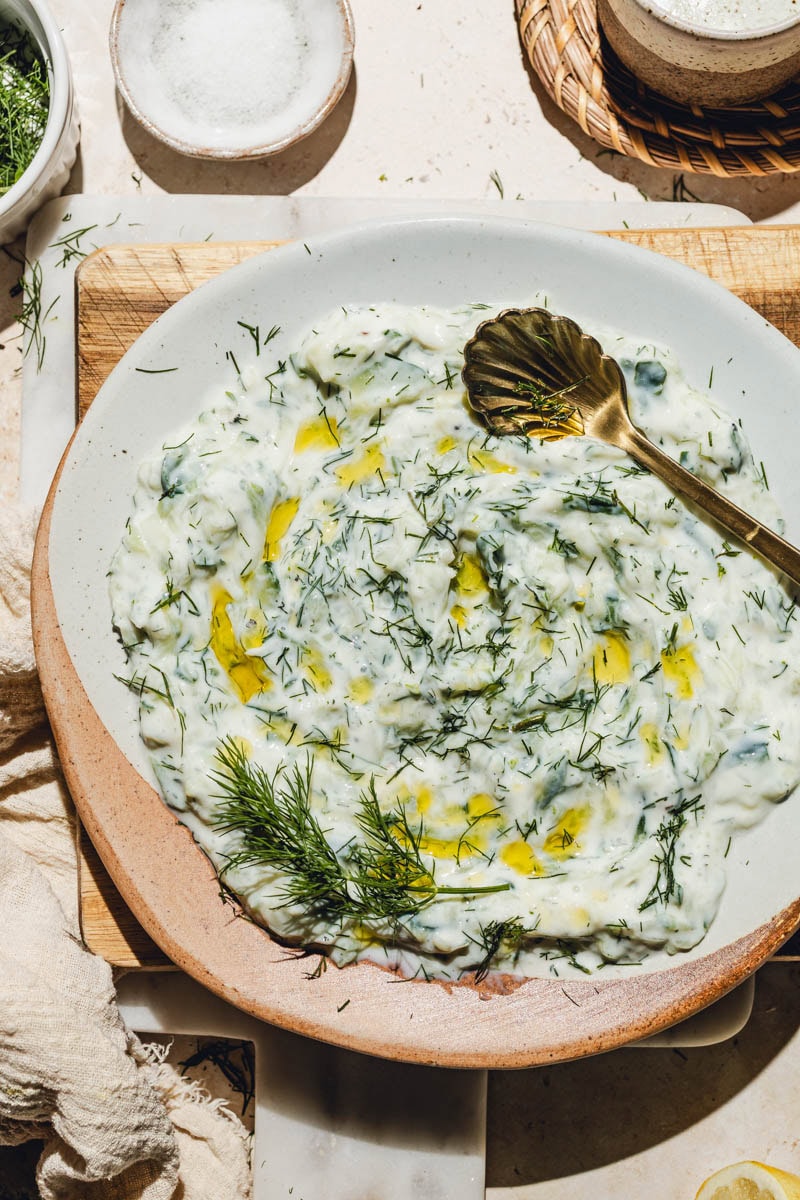 Vegan tzatziki on a plate