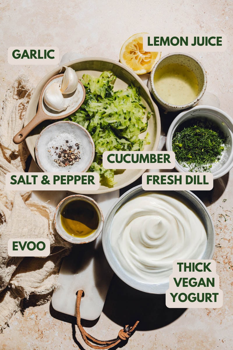 Ingredients neded to make vegan tzatziki