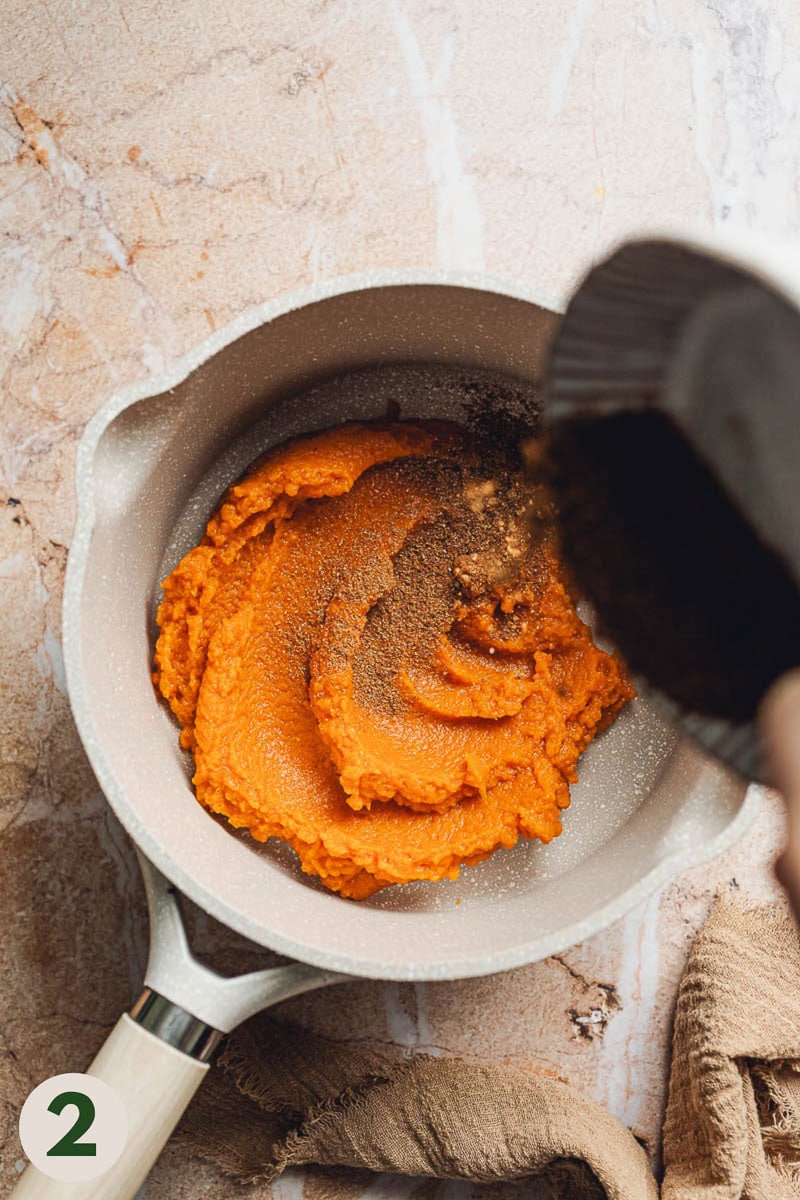 Ingredients being added to saucepan