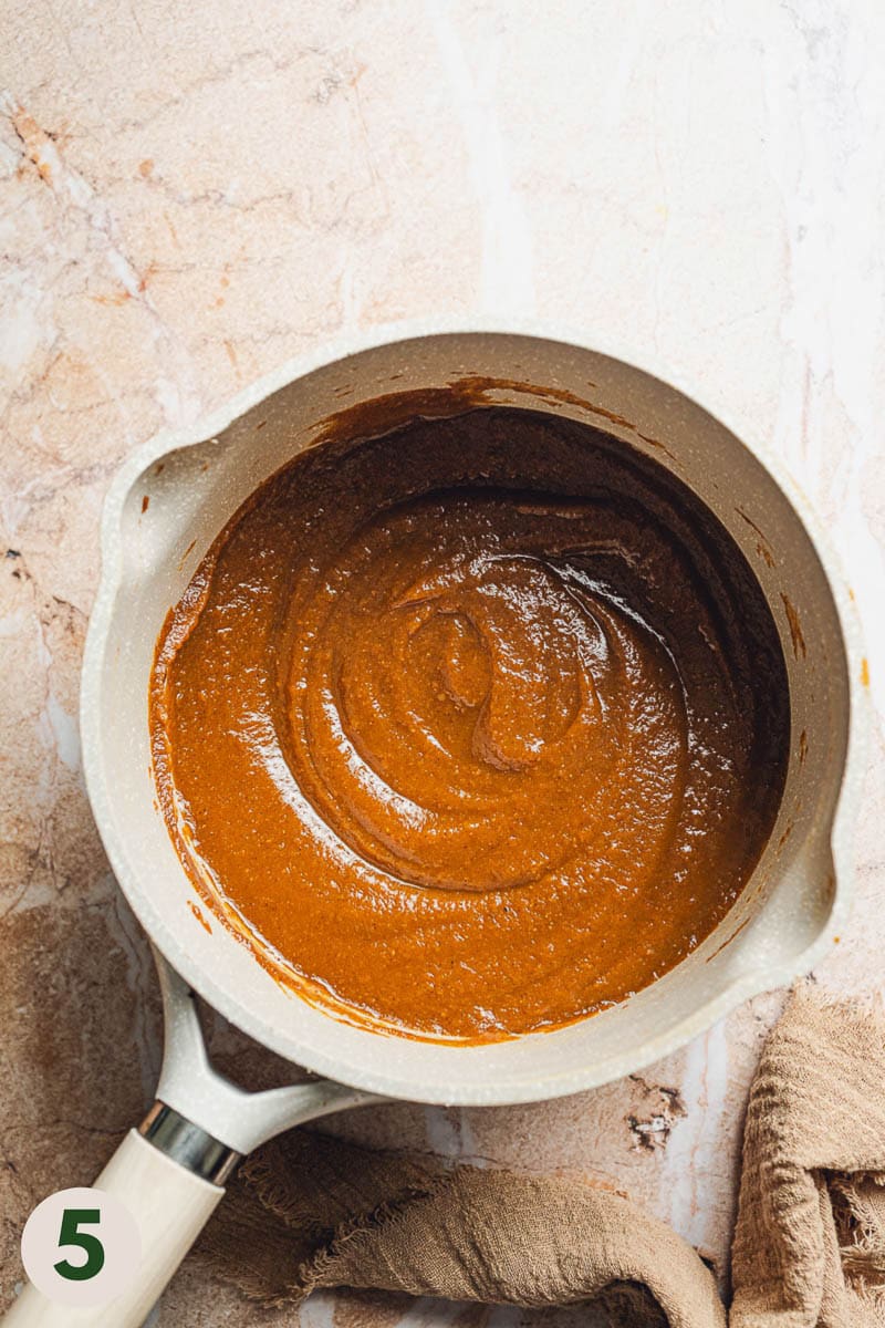 Thickened sauce in a saucepan