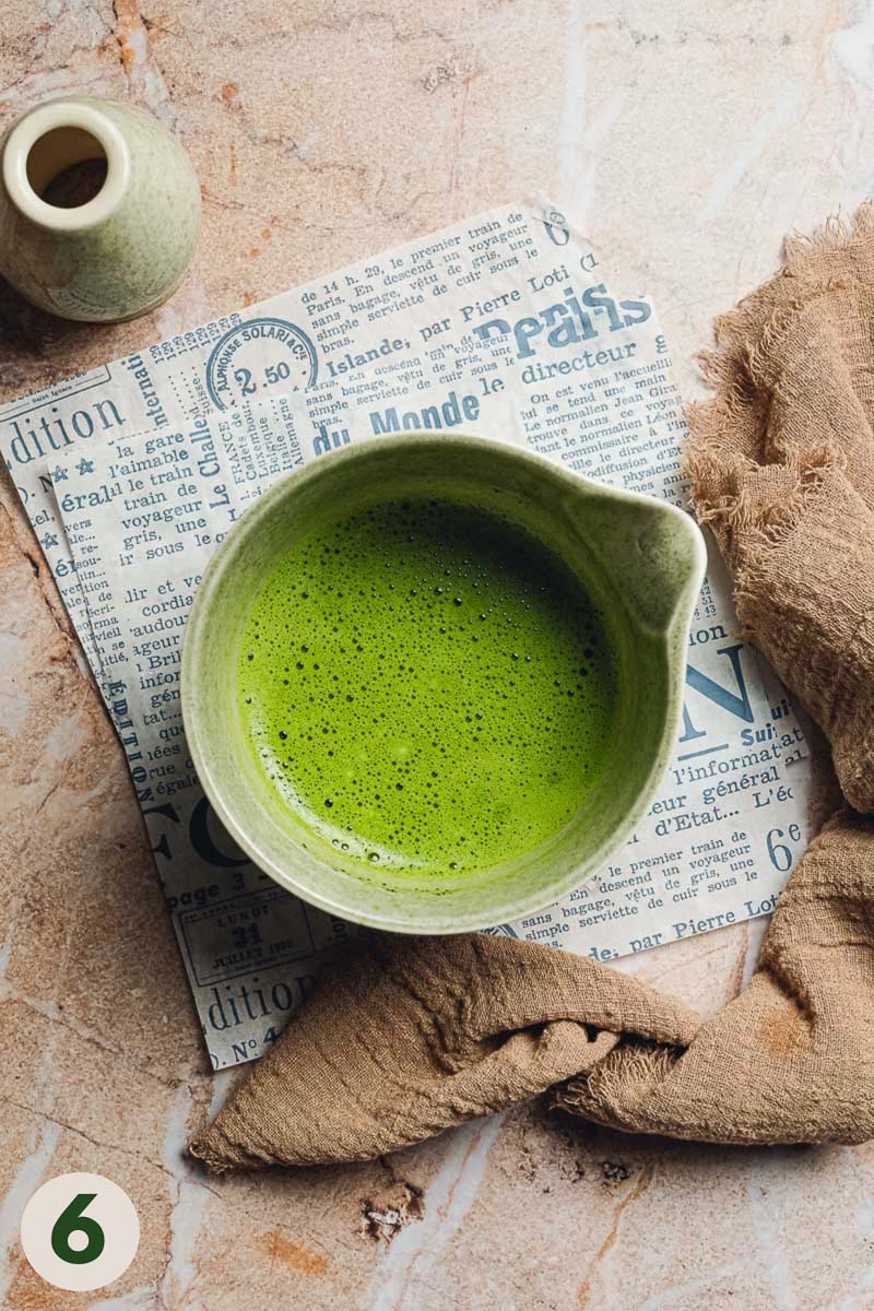 Whisked matcha in a bowl