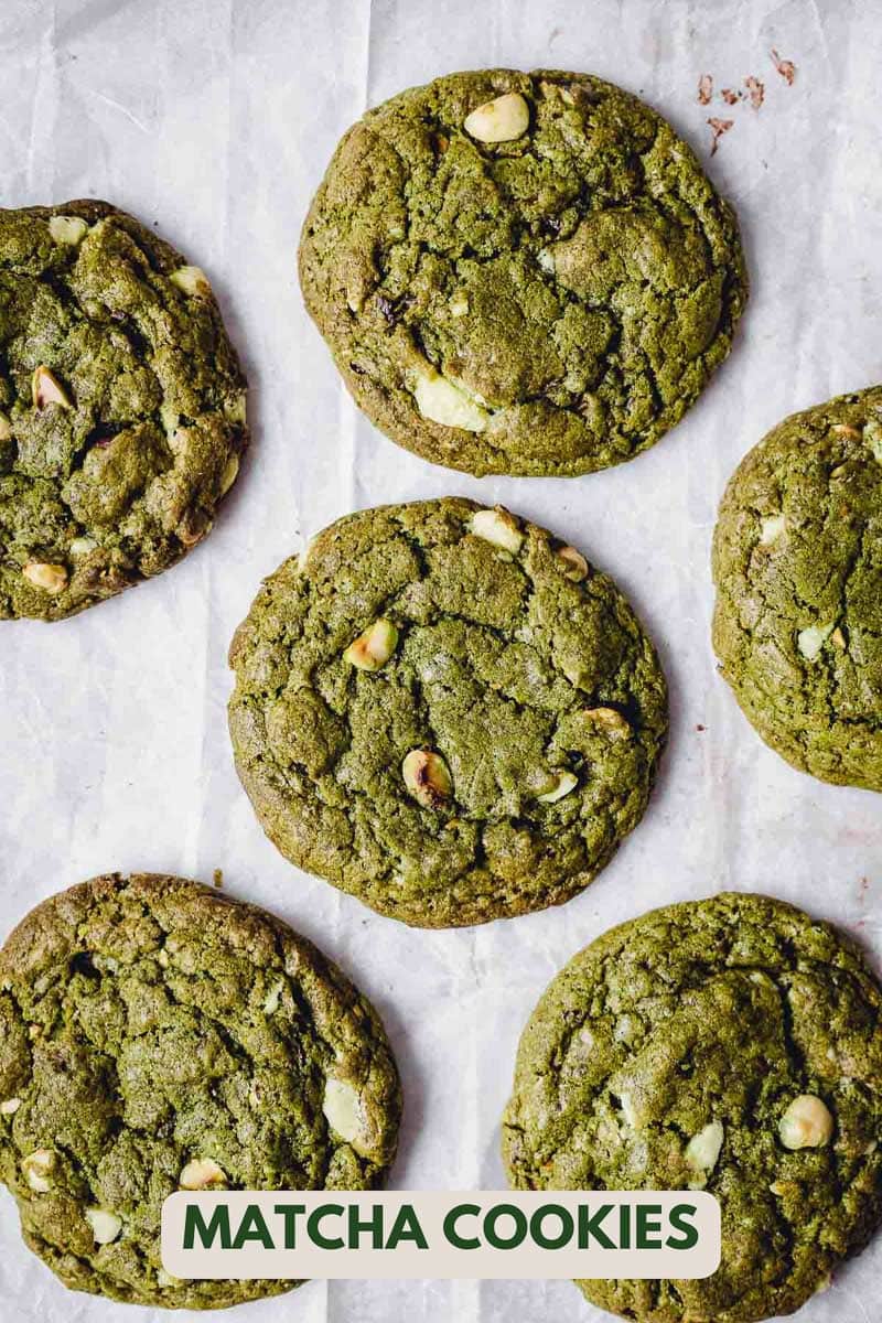 6 matcha cookies on baking paper
