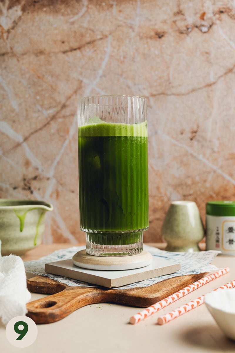Whisked matcha with a layer of microfoam