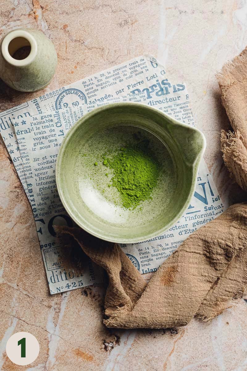 Sifted matcha in a bowl
