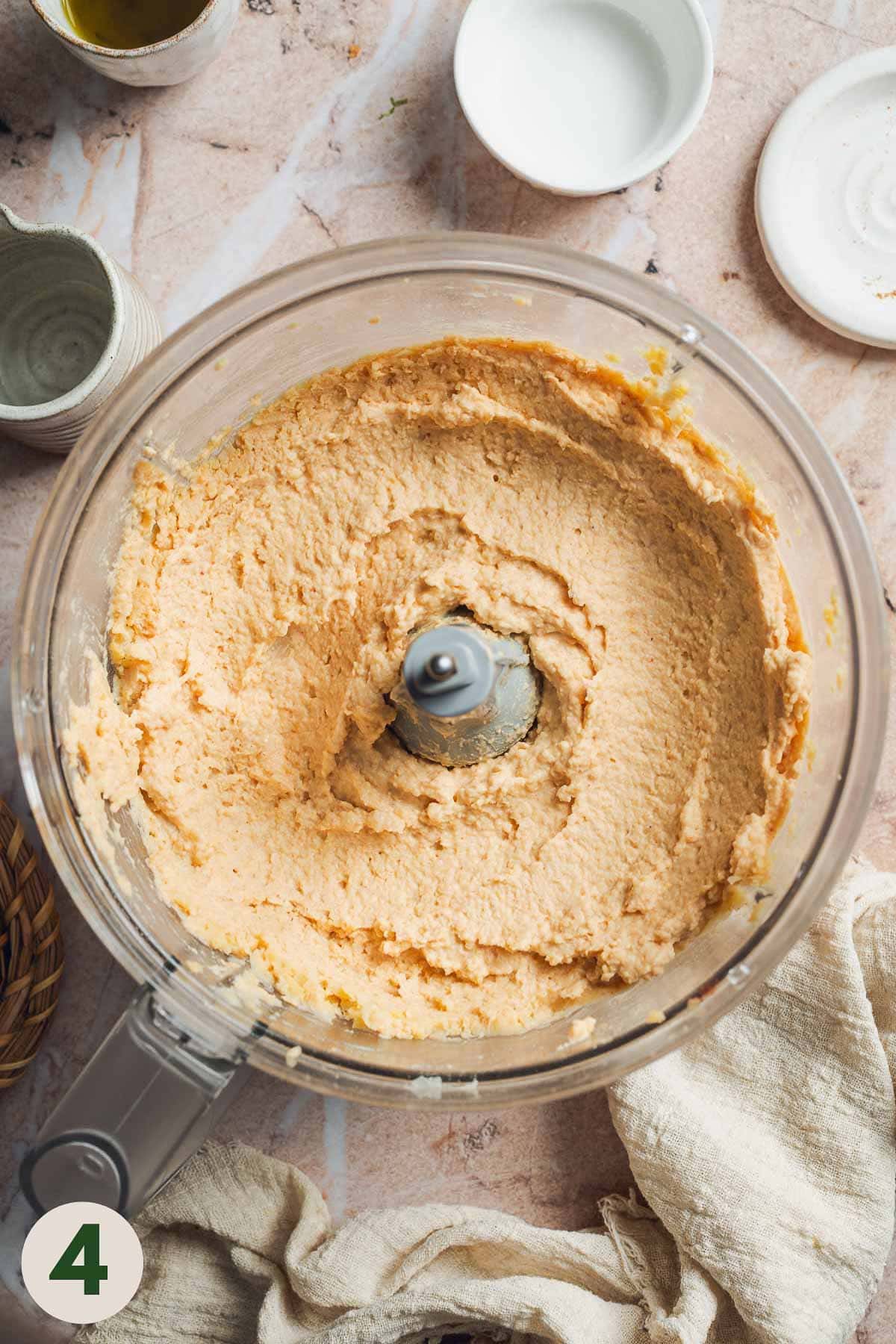 No garlic hummus midway through blending