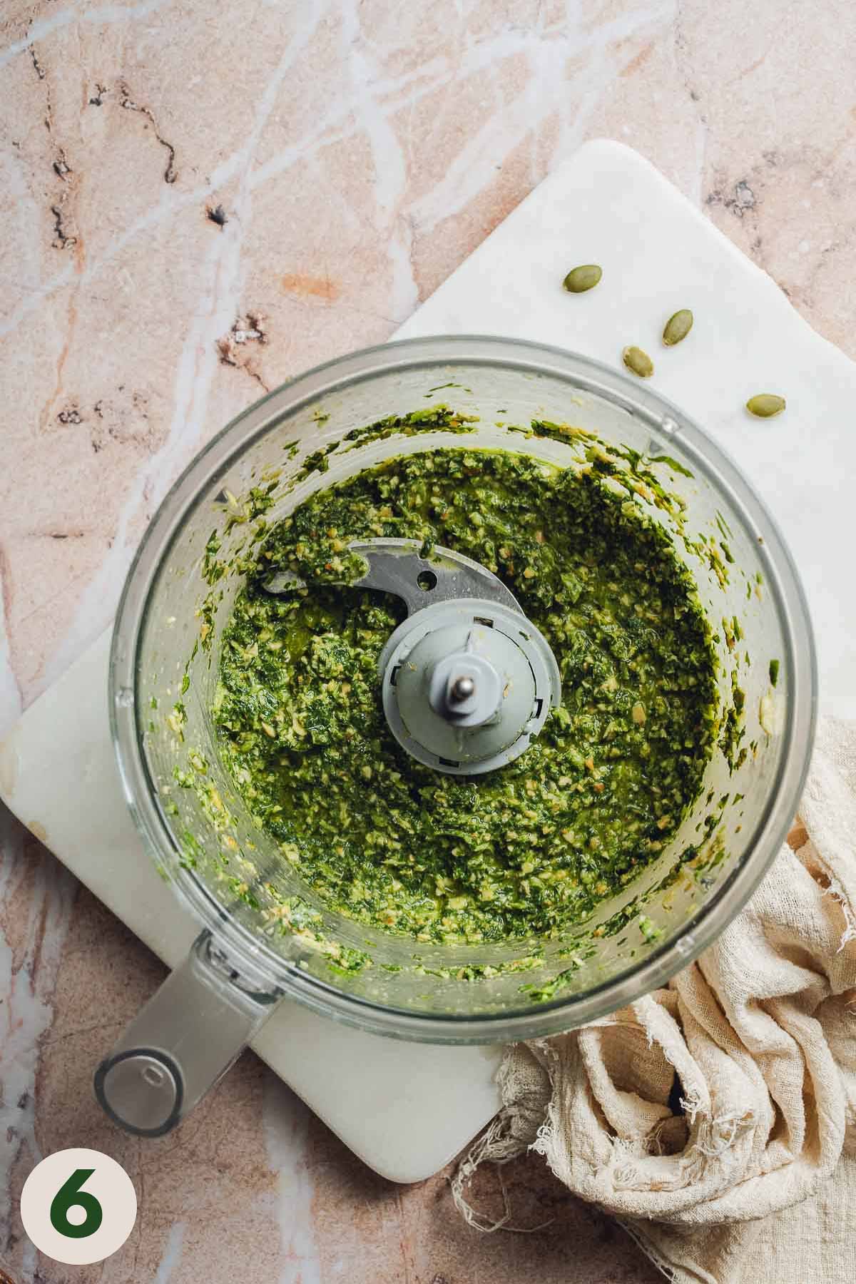 A finished homemade batch of pumpkin seed pesto